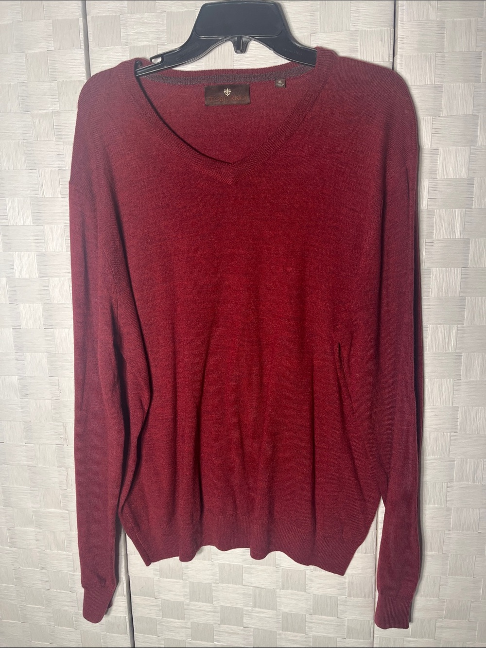 Toscano Men's V-Neck Sweater in Deep Burgundy by Unknown Brand